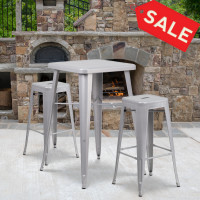 Flash Furniture CH-31330B-2-30SQ-SIL-GG Metal Bar Table Set in Silver